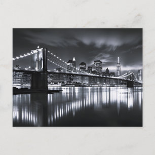 New Yorker Skyline Brooklyn Bridge Monochrom Nacht Ankündigungspostkarte