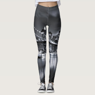 New Yorker Skyline Brooklyn Bridge Monochrom Nacht Leggings
