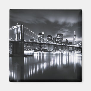 New Yorker Skyline Brooklyn Bridge Monochrom Nacht Magnet