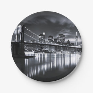 New Yorker Skyline Brooklyn Bridge Monochrom Nacht Pappteller