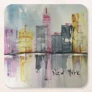 New Yorker Skyline Cityscape Original Kunstwerk   Rechteckiger Pappuntersetzer