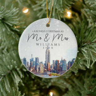 New Yorker Skyline Erstes Weihnachten als Mr. & Mr Keramik Ornament