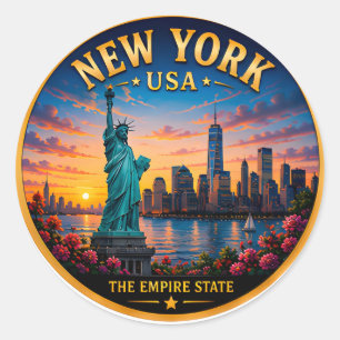 New Yorker Skyline in der Golden Hour Runder Aufkleber