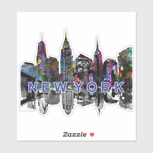 New Yorker Skyline in Graffiti Aufkleber (Blatt)
