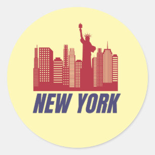 New Yorker Skyline & Liberty Minimalistisch Runder Aufkleber