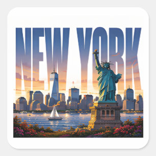 New Yorker Skyline Liberty Waterfront-Ansichten Quadratischer Aufkleber