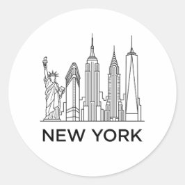 New Yorker Skyline Minimalistische Linienkunst Runder Aufkleber