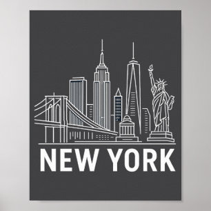 New Yorker Skyline mit Freiheitsstatue Weiße Linie Poster