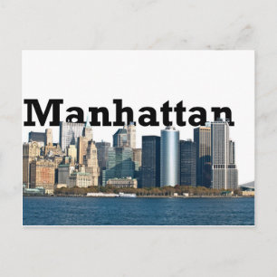 New Yorker Skyline mit "Manhattan" oben am Himmel Postkarte
