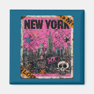New Yorker Skyline Punk Grunge Vintage Retro Graff Magnet