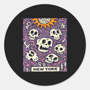 New Yorker Skyline Punk Grunge Vintage Retro Graff Runder Aufkleber