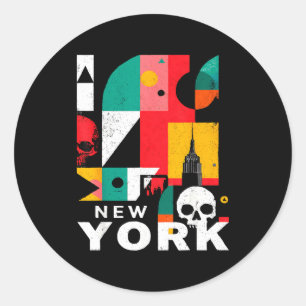 New Yorker Skyline Punk Grunge Vintage Retro Graff Runder Aufkleber