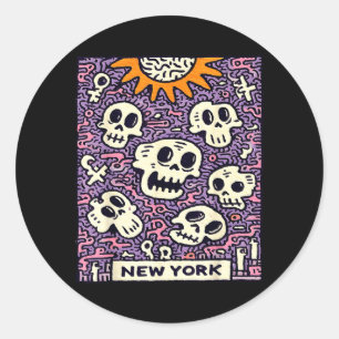 New Yorker Skyline Punk Grunge Vintage Retro Runder Aufkleber