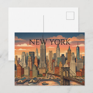 New Yorker Skyline Reise Kunst Vintage Feiertagspostkarte
