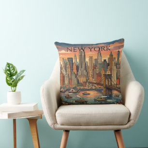 New Yorker Skyline Reise Kunst Vintage Kissen