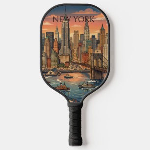New Yorker Skyline Reise Kunst Vintage Pickleball Schläger