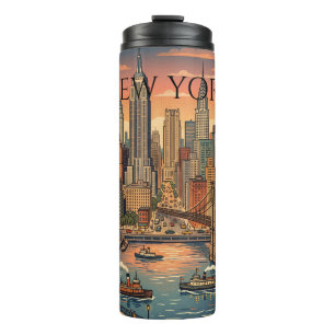 New Yorker Skyline Reise Kunst Vintage Thermosbecher