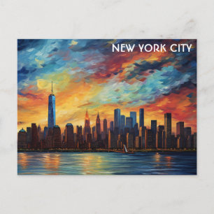 New Yorker Skyline Wasserfarben Sonnenuntergang Postkarte