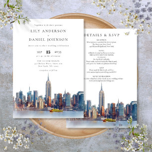 New Yorker Skyline-Zielort in einer Hochzeit Einladung
