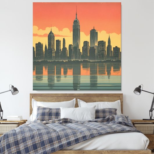 New Yorker Staat des Denkens - Retro Skyline-Leinw Leinwanddruck (Insitu (Schlafzimmer))
