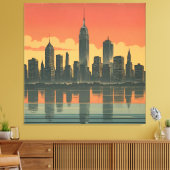 New Yorker Staat des Denkens - Retro Skyline-Leinw Leinwanddruck (Insitu (Wohnzimmer))