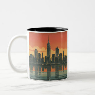 New Yorker Staat des Denkens - Retro Skyline-Tasse Zweifarbige Tasse