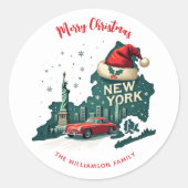 New Yorker Staat Frohe Weihnachten Custom Holiday Runder Aufkleber (Vorderseite)