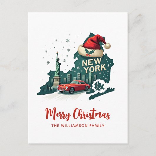 New Yorker Staat Merry Christmas Retro Personalisi Postkarte (Vorderseite)