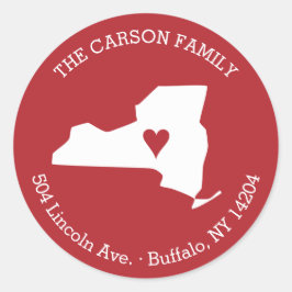 New Yorker Staat Rücksendeadresse mit Herz über St Runder Aufkleber