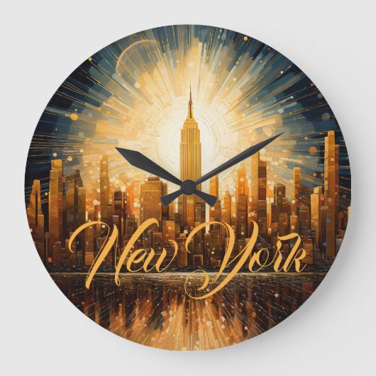 New Yorker Stadt, Illustration, farbenfrohe Modern Große Wanduhr (Vorderseite)