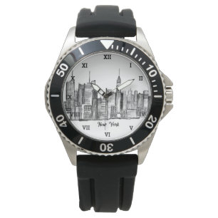New Yorker Stadt Schwarz Moderne Skyline Reise NYC Armbanduhr