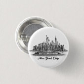 New Yorker Stadt Skyline Line Art Illustration Button (Vorne & Hinten)