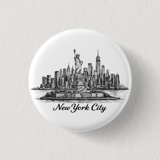New Yorker Stadt Skyline Line Art Illustration Button (Vorderseite)