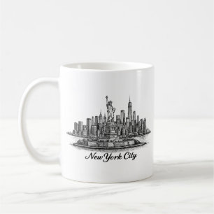 New Yorker Stadt Skyline Line Art Illustration Kaffeetasse