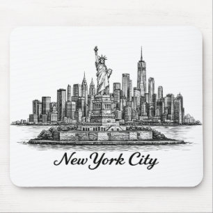 New Yorker Stadt Skyline Line Art Illustration Mousepad