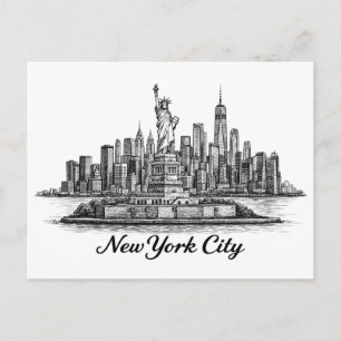 New Yorker Stadt Skyline Line Art Illustration Postkarte