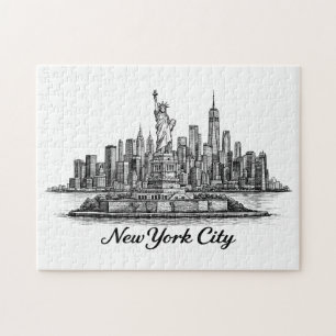 New Yorker Stadt Skyline Line Art Illustration Puzzle
