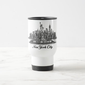 New Yorker Stadt Skyline Line Art Illustration Reisebecher