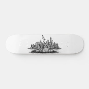 New Yorker Stadt Skyline Line Art Illustration Skateboard