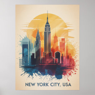 New Yorker Stadt Sonnenuntergang Skyline Splash Poster