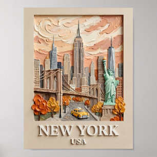New Yorker Stadt Vintage 3D texturiertes Stadtbild Poster