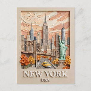 New Yorker Stadt Vintage 3D texturiertes Stadtbild Postkarte