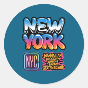New Yorker Stadtansicht Bronx Queens Manhattan Bun Runder Aufkleber
