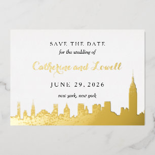 New Yorker Stadtansicht Goldfolie Save the Date Folieneinladung