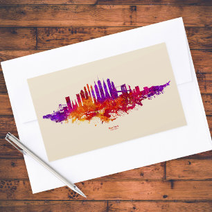 New Yorker Stadtsilhouette Aquarell auf Weiß Rechteckiger Aufkleber