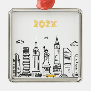 New Yorker Stadtsilhouette & Cab Custom Year Ornam Ornament Aus Metall