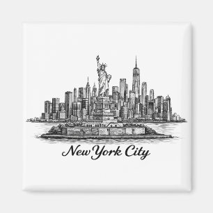 New Yorker Stadtsilhouette Linienkunst Illustratio Magnet