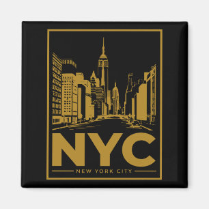 New Yorker Stadtsilhouette – Vintage Gold & Schwar Magnet