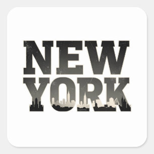 New Yorker Typografie mit Skyline Quadratischer Aufkleber