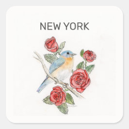 New Yorker Vogel und Blume Quadratischer Aufkleber